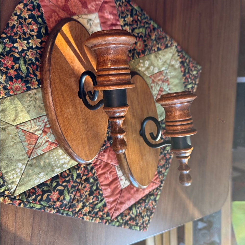 Vintage Wood/Metal Wall Candle Holders